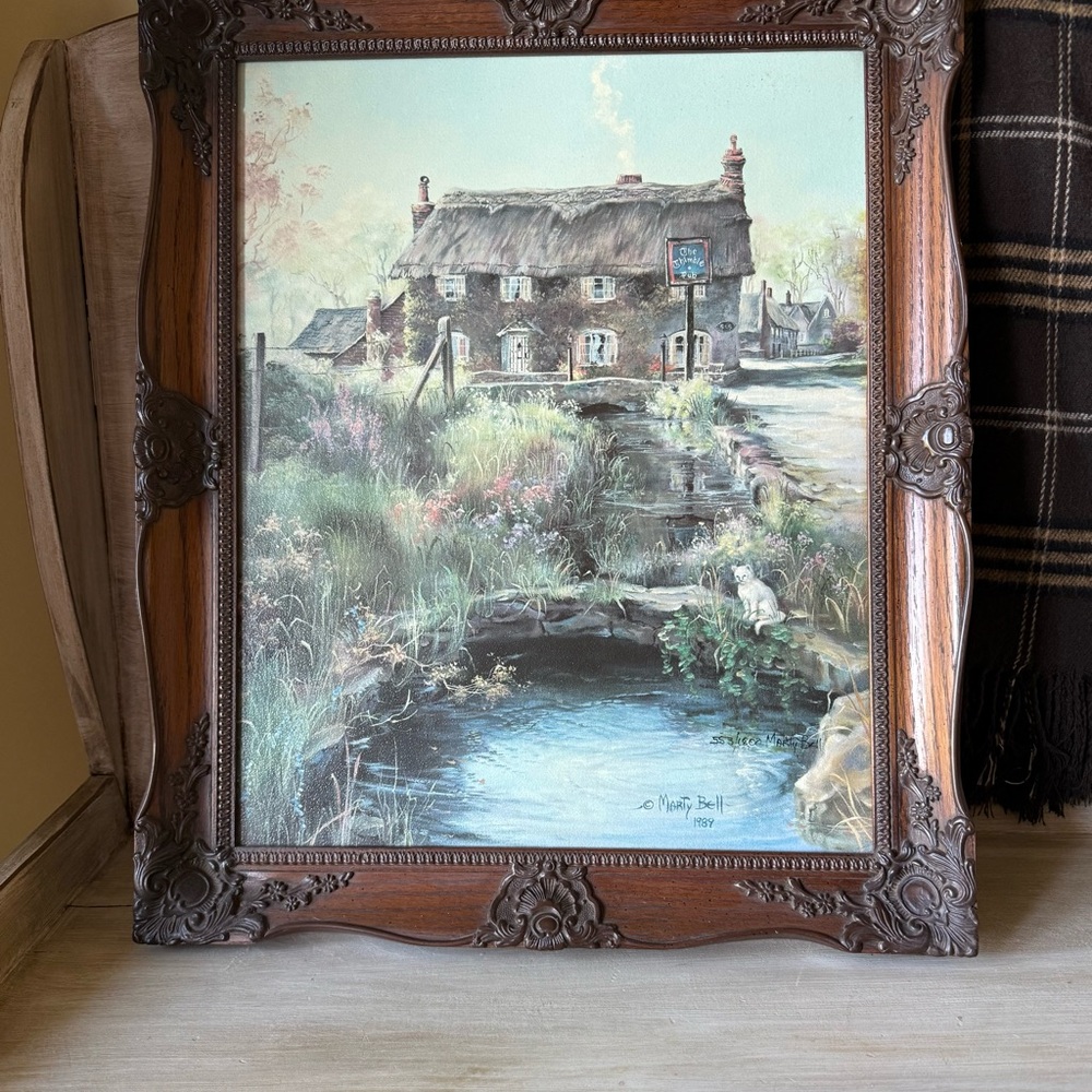 Marty Bell Thimble Pub Wood Framed Lithograph on Canvas Signed and Numbered Art